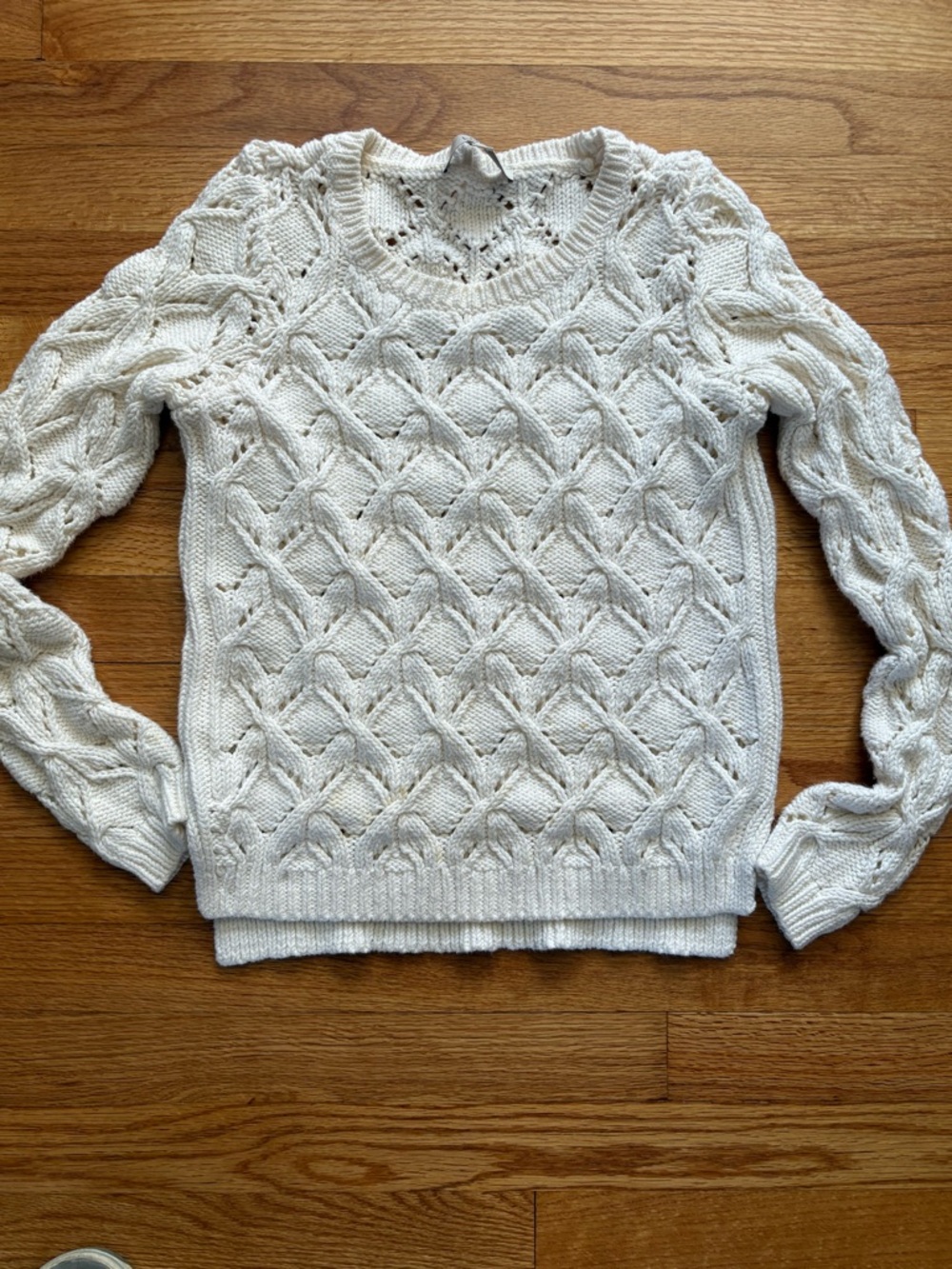 Crochet LOFT Cream Cable-Pattern Crewneck Sweater